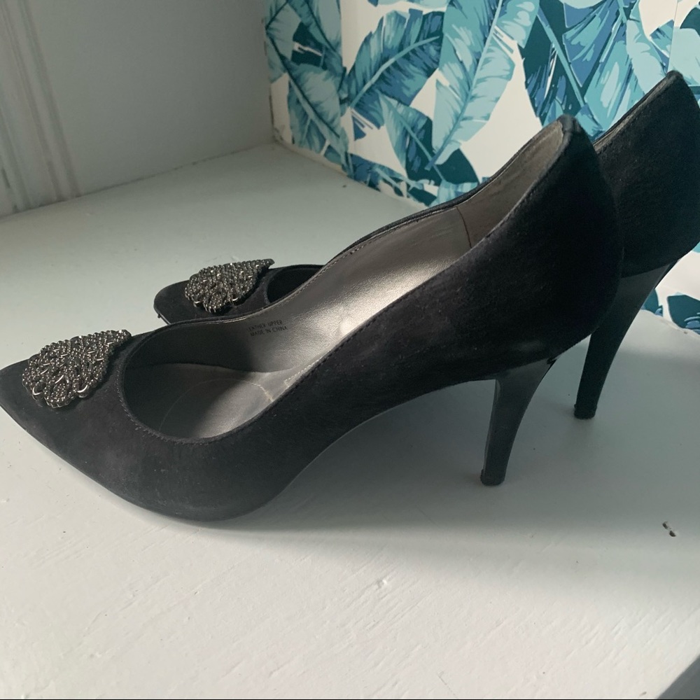 Tahari Accord Black Suede Jewel Heel